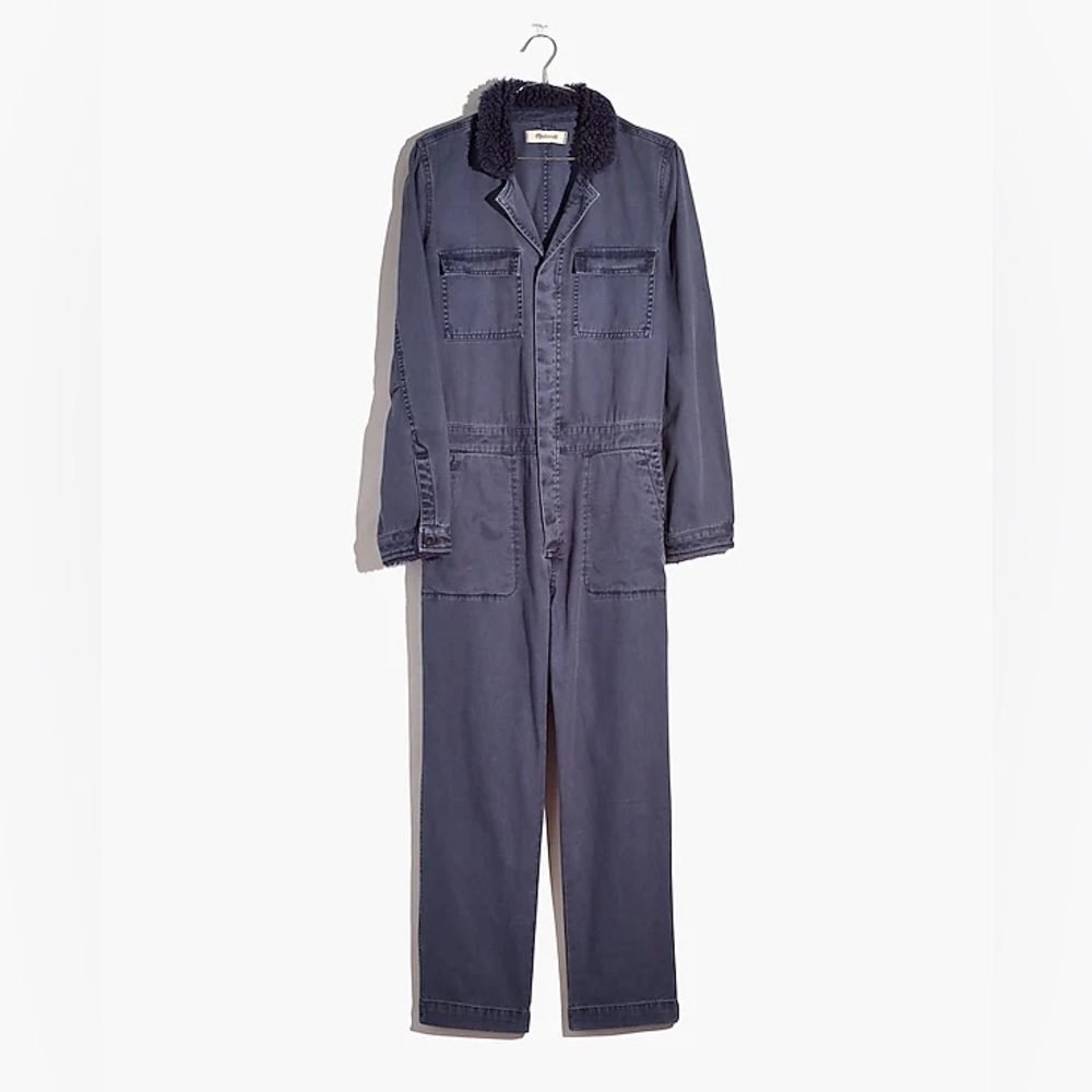 Madewell indigo Sherpa coveralls, NWT!